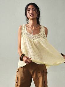 SoleilVie Women's Minimalist Patchwork Trim Camisole - Light Yellow - View 7