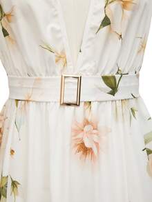 EMERY ROSE Women's Summer New Vacation Floral Print Asymmetric Neck Dress - White - View 6