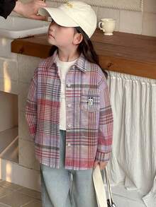 Dazy Kids Kemeja Lengan Panjang Motif Kotak-kotak Kartun Kasual untuk Anak Perempuan, Musim Gugur/Semi - MultiWarna - View 5