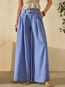 Bóhologie Women Denim Look Comfort Pant With Belt - Blue - View 4