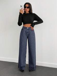 EURMUSE HIGH RISE SLANT POCKET WIDELEG JEAN WITH LEOPARD - Light Grey - View 6