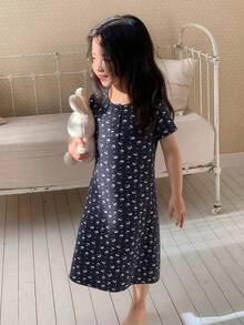 Dazy Kids 女童圆领短袖睡衣家居服夏季 - 藏蓝色 - 查看 3