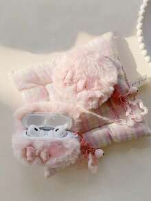 1pc Plush Bow Heart Earphone Case Compatible With Apple 1/2/3/4, Pro 3 With Star Pendant, Shockproof Earphone Cover (Earphones Not Included), Autumn/Winter - Pink - View 2