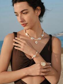 Opalesca A European And American Fashion Baroque Natural Special-Shaped Freshwater Pearl Bracelet Necklace Female French Retro Sense Personalized Fashion Collarbone Chain Bracelet Necklace - Multicolor - View 3