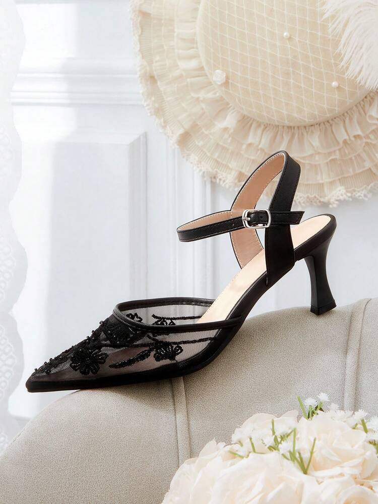 CUCCOO HITCHD Women Shoes Pointed Rhinestones Thin Heel High Heel Medium Heel Elegant Casual Simple Wedding Comfortable Portable Foot Set Workplace Commuter Elegant Fashion Women's High Heel Shoes High Heel Dating Elegant Wear Workplace Wear Formal Settings Wedding Shoes Summer Shoes Bride Shoes