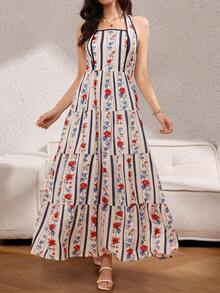 Rafferiza 女士优雅印花方领吊带连衣裙 - 彩色 - 查看 5