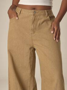 MUSERA Plus Size Wide Leg Washed Denim Jeans Spring Summer Cute Cosy Cottage Core Spring Dew - Brown - View 5