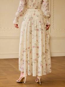 ZEYLAH 女士花卉印花优雅蕾丝裙 - 杏色 - 查看 3