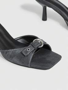 CUCCOO SZL Sandalias de tacón alto elegantes y de moda con diseño de hebilla y punta cuadrada para mujer - Negro - Ver 6