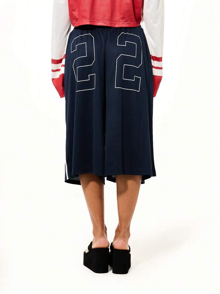 SUMWON WOMEN Navy Wide Leg Shorts With Number Print