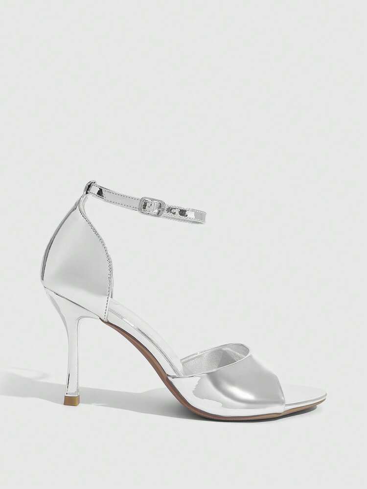 CUCCOO SZL Women Shoes Spring And Summer New Silver Ankle Hairtail Peep Toe Women's High-Heeled Sandals Fashion Comfortable Versatile Sexy Party Banquet Women's Sandals Peep Toe Sandals Wedding Shoes