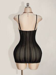SHEIN ICON Women's Lace Fitted Sexy Spaghetti Strap Mini Dress - Black - View 2