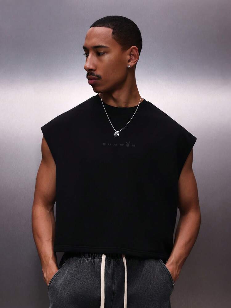 PLAYBOY X SUMWON Canotta da uomo senza maniche con grafica sul retro con strass, casual, abbigliamento da strada estivo