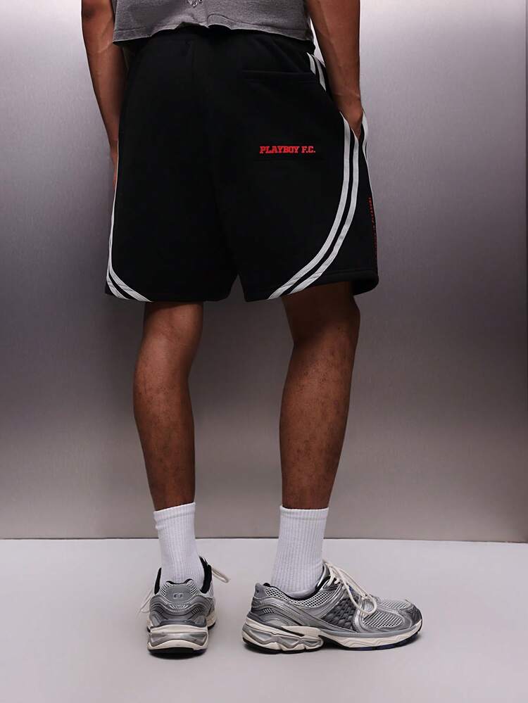 PLAYBOY X SUMWON Men's Drawstring Basketball Shorts With Side Stripes And Contrast Piping Details Casual Everyday Summer