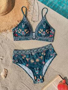 Vivid Eden 女士夏季沙滩印花性感比基尼上衣 - 綠色 - 查看 6