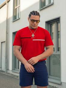 Manfinity EZcore Camiseta de manga corta con estampado de la letra París, para hombres de talla grande para el trabajo - Rojo - Ver 1