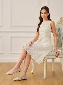 CUCCOO HITCHD Zapatos de ballet con punta puntiaguda, malla transpirable y lazo. Zapatos elegantes y versátiles de color beige con diseño slip-on para dama - Beis - Ver 3