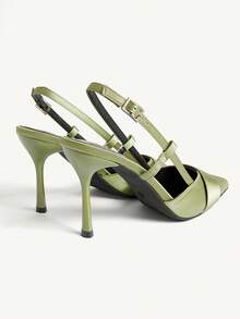 CUCCOO CHICEST 女士尖头细高跟鞋 优雅简约纯色高端套脚鞋 - 橄欖綠 - 查看 9