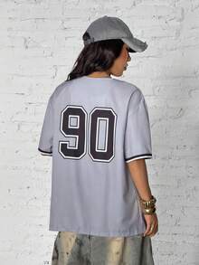 StreetHx Women's Streetwear Loose Baseball Shirt Short Sleeve - Grey - View 2