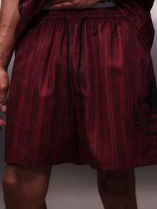 PLAYBOY X SUMWON Men's Burgundy Football Graphic Print Casual Athletic Shorts With Black Logo Design Summer Streetwear Drawstring Waist Regular Fit Mid Thigh Length - Red - View 6