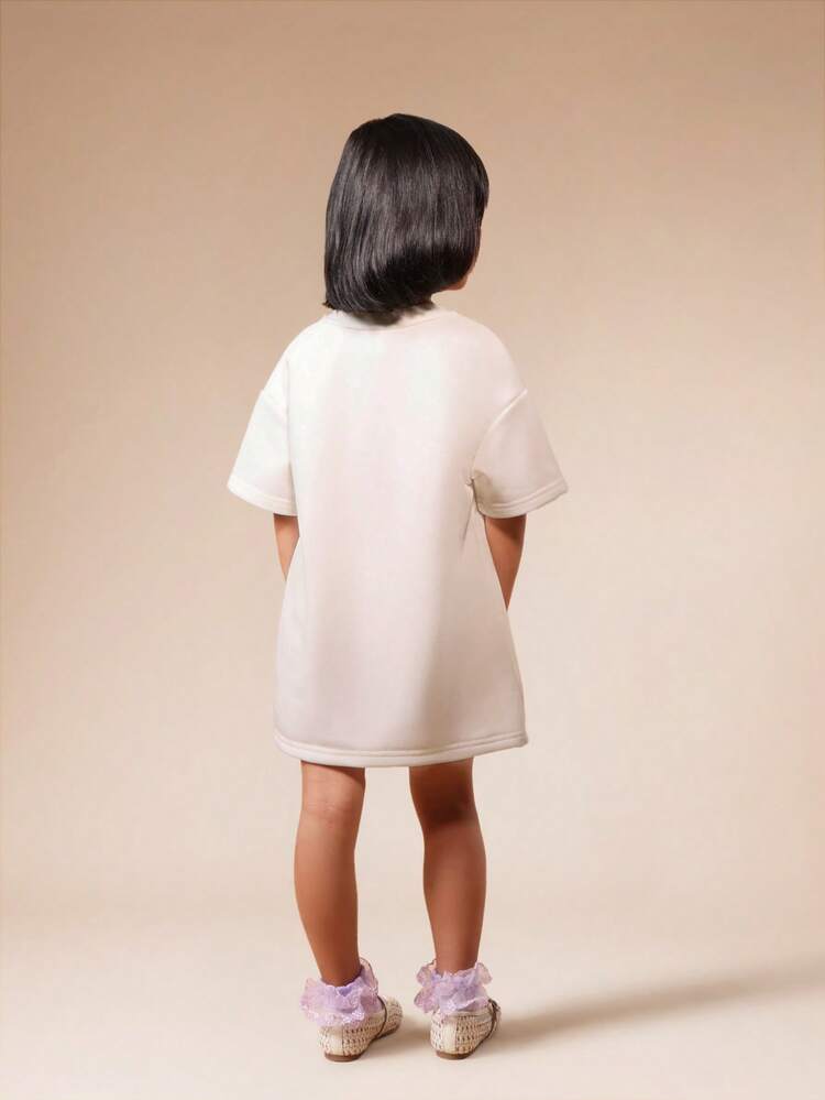 Girls Oversized Short Sleeve Crew Neck T-Shirt Dress With Celestial Sea Creature Print Pattern