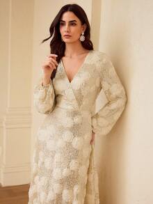 ZEYLAH Women's New Arrival Heavy Beaded Embroidered Fabric Luxury Professional Elegant Long Dress - Apricot - View 7