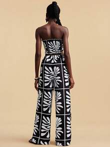 Travachic Bộ đồ thể thao nữ mùa hè thường ngày, phối màu tương phản, gồm áo croptop ống buộc dây và quần dài. - Nhiều màu - Xem 2