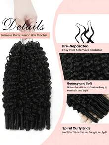 Boho Braids Tóc giả móc sợi xoăn kiểu Miến Điện 100% tóc người 50/150/250g không thắt nút, đã được tách sẵn, nhẹ, có thể tái sử dụng, tóc nối Remy với kiểu xoắn ốc dành cho nữ, màu đen tự nhiên. - Natural Black - Xem 5