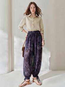 Aveloria Modichic 波西米亚风腰果花印花雪纺灯笼裤，中腰常规长度长裤 - 彩色 - 查看 7