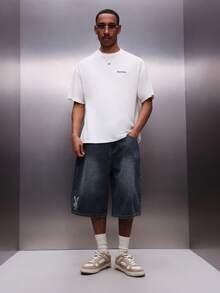 PLAYBOY X SUMWON Áo thun nam tay ngắn cổ tròn màu trắng dáng rộng, chất liệu cotton, in họa tiết phía sau, phong cách đường phố, thường ngày, thích hợp cho mùa hè và mùa xuân. - trắng - Xem 3