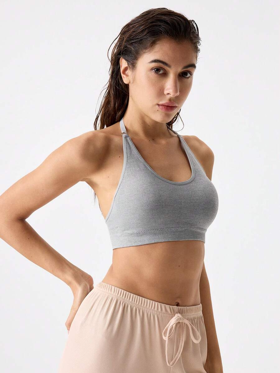Loungeista 1 Stück Damen Racerback Sport-BH, bequeme Fitness Yoga Activewear für den Sommer - Grau - Übersicht 1