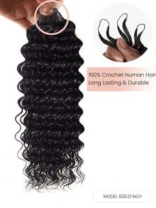 Deep Wave Crochet Human Hair Extension Lightweight Knotless Boho Braids Feather Crochet Hair In 100% Remy Human Hair Pre Separated Invisible Knot With String Micro Pre Looped Crochet Human Hair Deep Wave Extensions - Natural Black - View 3