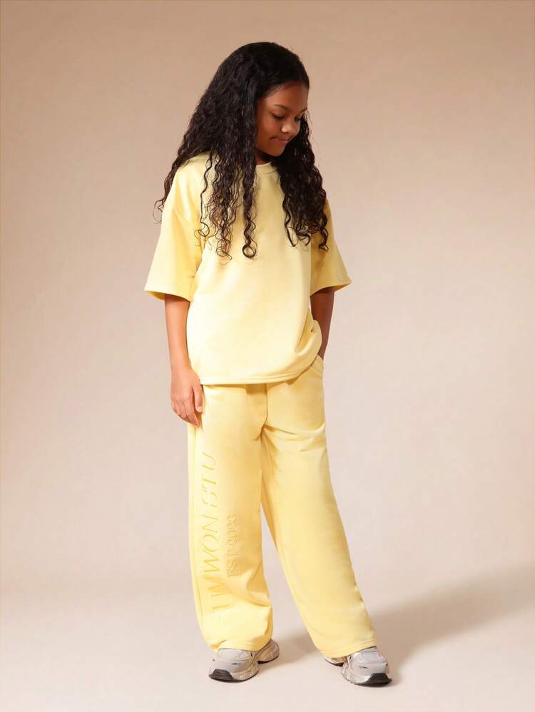 Yellow Crew Neck T-Shirt And Wide Leg Trouser Set