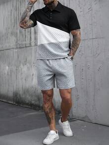 Manfinity CasualCool Bộ đồ nam gồm áo polo ngắn tay phối màu tương phản và quần short cạp chun, màu đen trắng, kiểu dáng thường ngày, đồ thể thao mùa hè cho nam, bộ hai mảnh quần short thường ngày cho nam, trang phục mùa hè cho nam, áo thun nam, đồ phối hợp, phong cách cổ điển, thích hợp cho sinh hoạt hàng ngày, những chuyến đi cuối tuần, hoạt động ngoài trời, du lịch, môi trường làm việc thoải mái hoặc các dịp bán trang trọng, quà tặng cho bạn trai/chồng, quà kỷ niệm/sinh nhật, tiệc tùng, kỳ nghỉ hè, trang phục đi biển, đám cưới kiểu Hawaii, từ xuân đến hè. - Nhiều màu - Xem 3