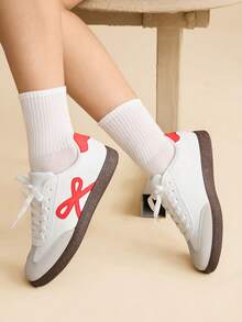 CUCCOO EASI Women's Fashionable Versatile Casual Flat Shoes - White and Red 2 - View 9