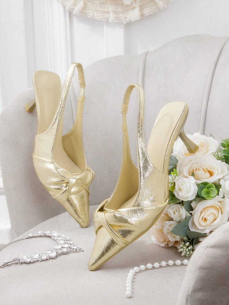 CUCCOO HITCHD Women's Pointed Toe Kitten Heel Pumps, Elegant Commuting Fashion Minimalist Avant-Garde Silver Metallic Faux Leather High Heels, Suitable For Work, Dates, Parties, Formal Occasions, Bars, Nightclubs, Versatile, Halloween, Christmas, Thanksgiving Elegant Shoes Wedding Shoes