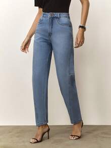 Daynim Quần jeans cạp cao dáng mom - Rửa trung bình - Xem 6