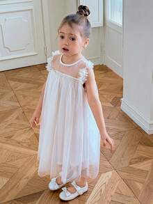 DAZY Girls Sleeveless Round Neck Mesh Tulle Dress, Young Girl Fall Clothes - Apricot - View 8