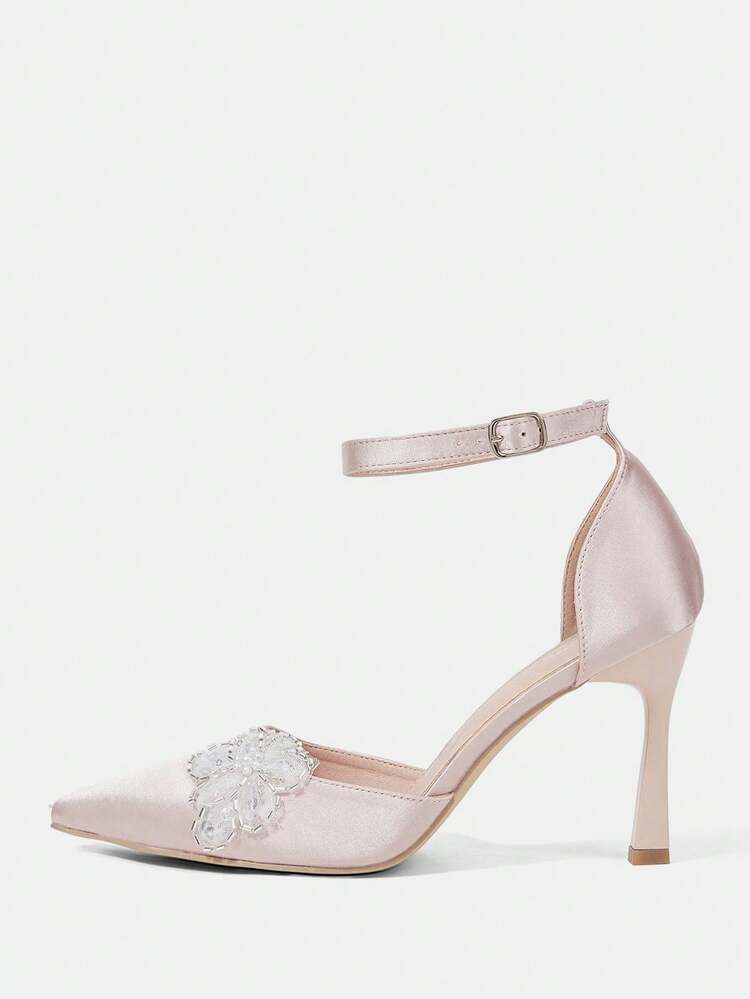 CUCCOO HITCHD Women Shoes Pointed Stiletto Satin Fabric Bow Decoration Stylish Simple And Comfortable Daily Party Wedding Banquet Buckle Style Hollow High Heels Elegant Shoes Wedding Shoes