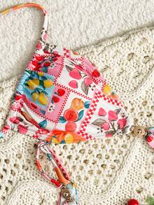 Swim Mod Women's 2 Pieces Swimwear Set, Adjustable Spaghetti Straps, Mixed Fruit Print, Suitable For Beach & Swimming, Spring/Summer - Multicolor - View 4