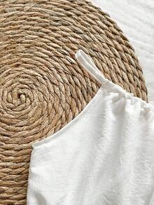 Vintaside Kids 1件女童无袖露脐上衣，白色简约荷叶边下摆设计吊带背心，适合叠穿 - 白色 - 查看 8