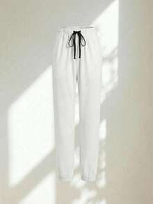Set Surgical Uniform Set 2 Pieces Lady Woman Sleeve Short Neck V Pants Jogger Spring Comfy Drawstring - White - View 6