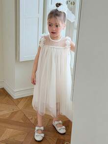 DAZY Girls Sleeveless Round Neck Mesh Tulle Dress, Young Girl Fall Clothes - Apricot - View 4