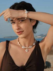 Opalesca A European And American Fashion Baroque Natural Special-Shaped Freshwater Pearl Bracelet Necklace Female French Retro Sense Personalized Fashion Collarbone Chain Bracelet Necklace - Multicolor - View 5