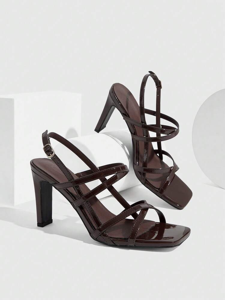 CUCCOO SZL Women's Square Toe Rhinestone Ankle Strap Sandals For Christmas Prom Heels