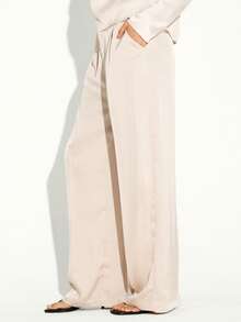 KSTM 女士缎面阔腿西装裤 高腰阔腿裤 办公室商务职业正式装 - 卡其色 - 查看 4