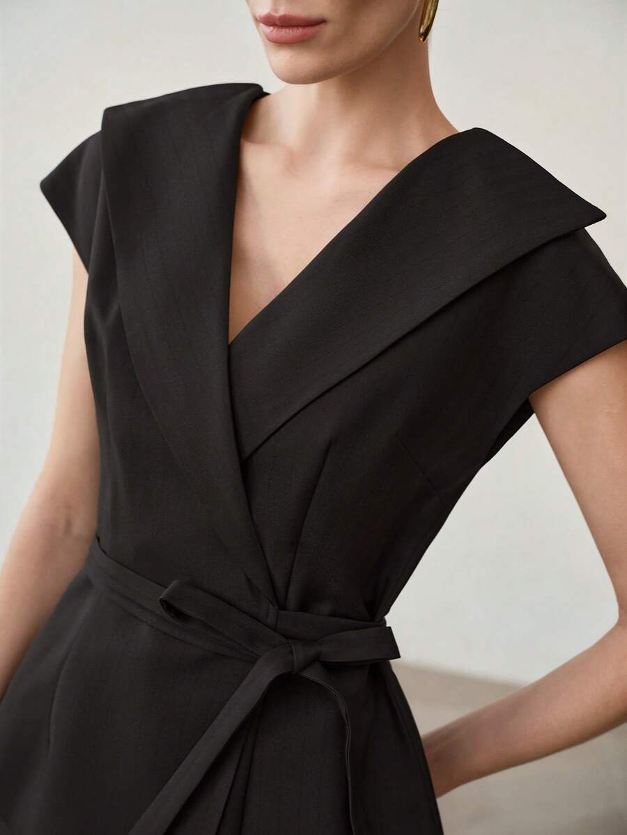 MOTF PREMIUM 裹身式腰带修身西装外套 - 黑色 - 查看 2