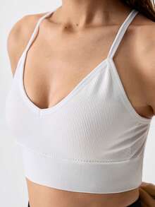 Loungeista 1-Piece Women's Seamless Knit Ribbed Sexy Bra, Wireless Cross Strap Backless Sports Brafor Summerfor Summer - White - View 9