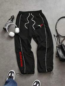 Sport MetroGents Men's Letter & Bull Head Print Drawstring Waist Jogger Pants - Black - View 1