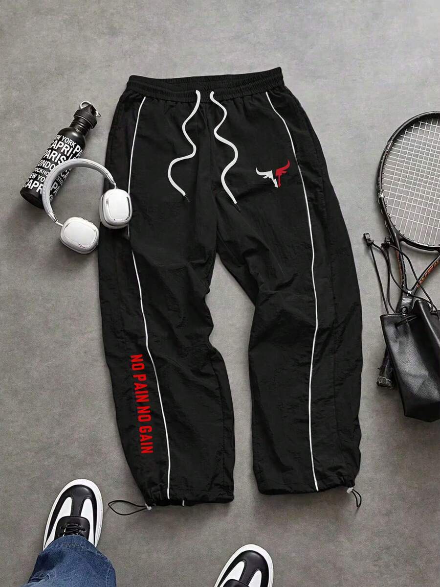 Sport MetroGents Men's Letter & Bull Head Print Drawstring Waist Jogger Pants - Black - View 1